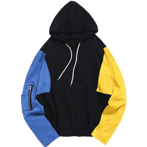 Mens Custom Color Blocking Hoodies Contrast Color Zipper Fleece Hoodies