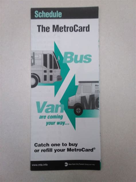 Vintage MTA New York City Transit MetroCard Bus and Van Schedule ...