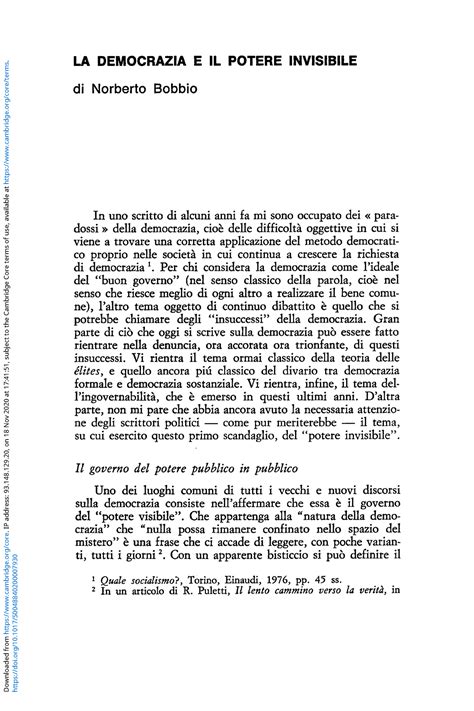 Bobbio La Democrazia E Il Potere Invisibile LA DEMOCRAZIA E