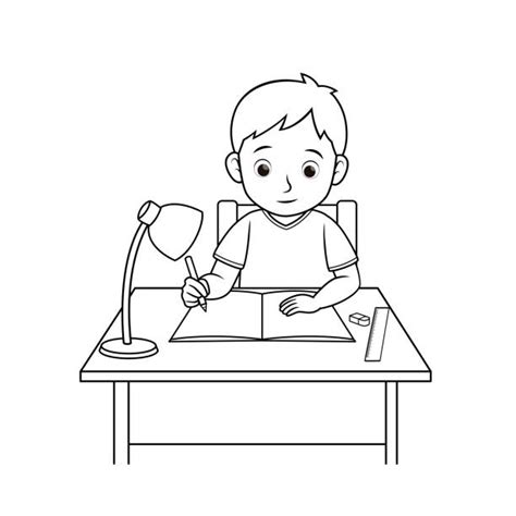 Child Doing Homework Clipart Black