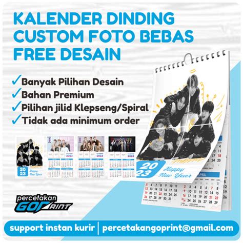 Jual Kalender Dinding Custom Free Foto Sekolah Komunitas Keluarga