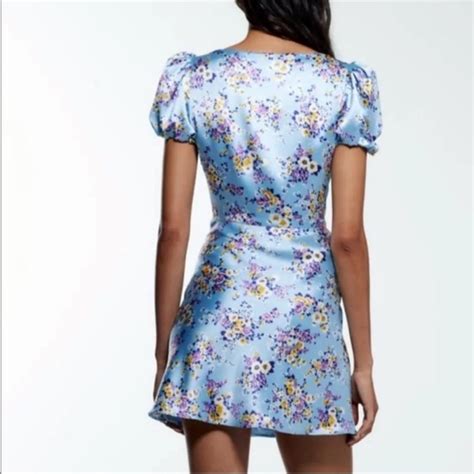 Zara Dresses Nwt Zara Blue Floral Corset Satin Puff Sleeve Mini Dress Poshmark