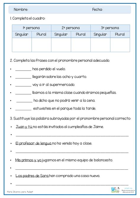 Ficha De Actividades Los Pronombres Personales Aula Pt