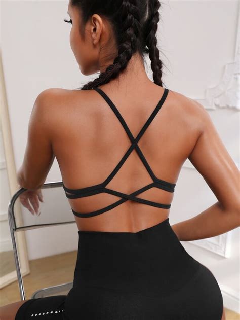 Yoga Sxy Light Support Criss Cross Back Sports Bra Shein Uk