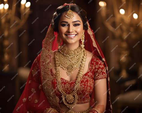 Premium Ai Image Marwari Bride In Red And Gold Lehenga Captures Grace