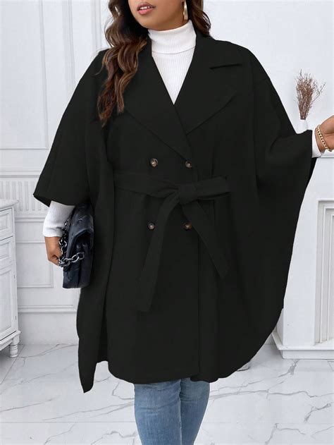 SHEIN Essnce Plus Manteau Cape À Bouton Manches Chauve Souris Ceinturé