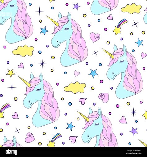 Seamless Pattern Of Hand Drawn Unicorns Stock Vector Image Art Alamy