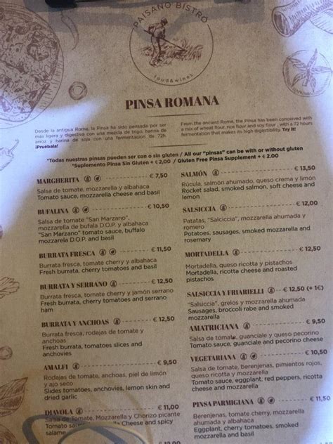Menu At Paisano Bistró Cafeteria Barcelona