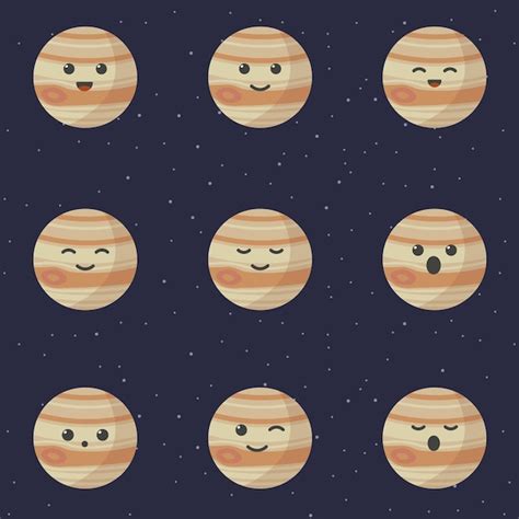 Premium Vector Cute Planet Jupiter Cartoon Character Set Of Cute