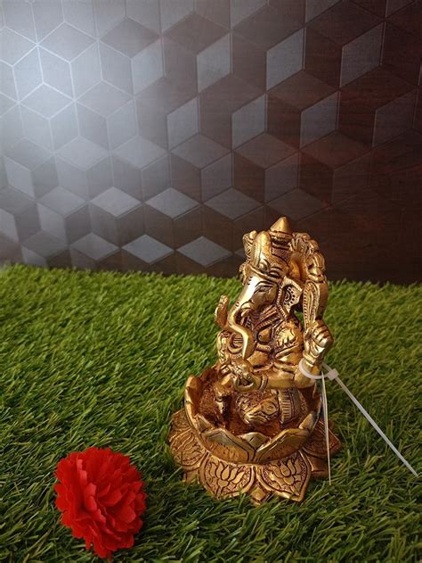 Brass Ganesha Sitting On Lotus Vgocart Brass Antique Collections