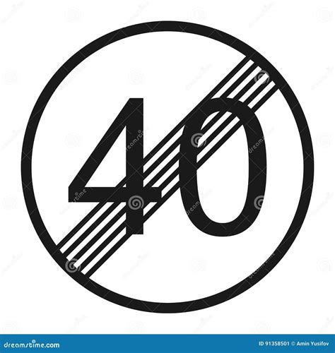 End Maximum Speed Limit 40 Sign Line Icon Stock Vector Illustration Of Security Circle 91358501