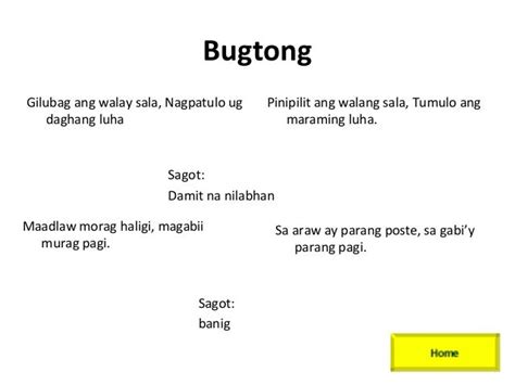 Halimbawa Ng Bugtong Na May Sagot Bisaya