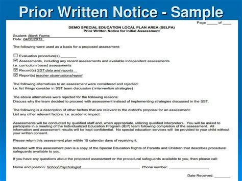 Prior Written Notice Template