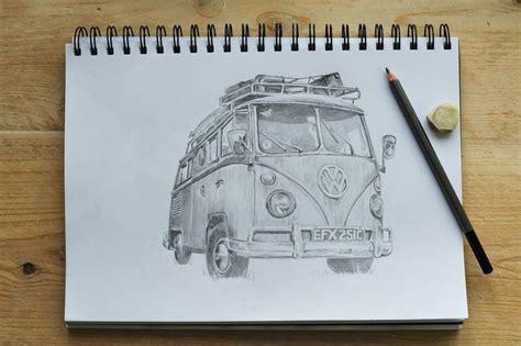 Pencil Drawing Of A Split Screen Vw Camper Van Pencil Drawings Art