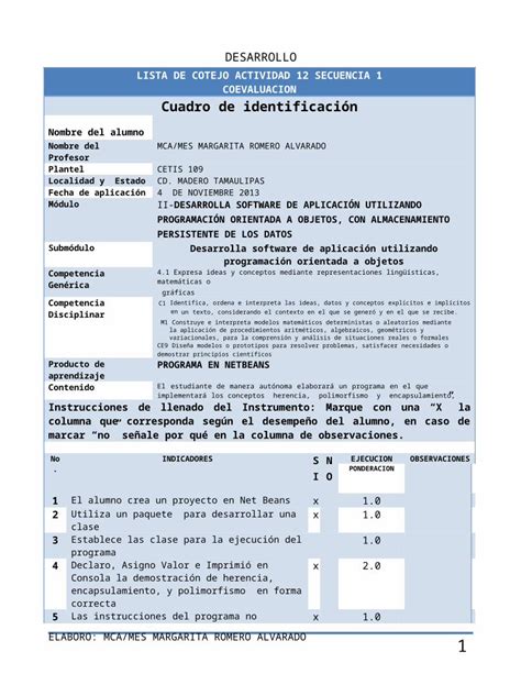 DOCX Lista De Cotejo Act 12 Secuencia 1 PDFSLIDE TIPS