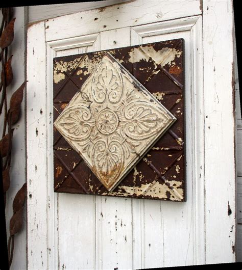 Architectural Salvage Wall Decor Antique Tin Ceiling Tiles Rustic Wall Art Modern Country