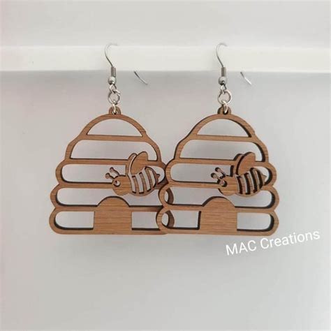 Bee Hive Earrings Wooden Earrings Drop Earrings Bee Earring Honey