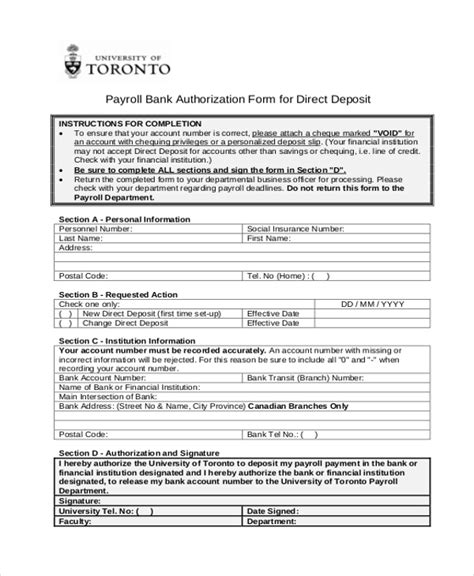 Free 10 Sample Payroll Direct Deposit Forms In Pdf Ms Word Excel