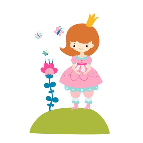 Vector Flat Illustration Of Beautiful Princess With Flower And