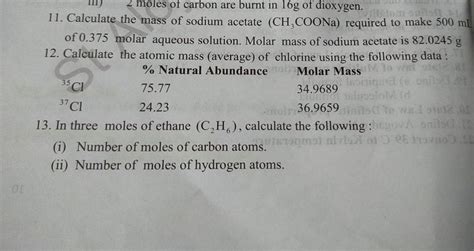 11 Calculate The Mass Of Sodium Acetate CH3 COONa Required To Make 500