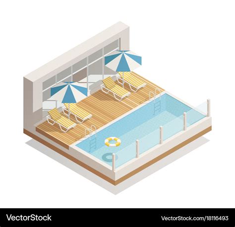 Swimming Pool Outdoor Isometric Composition Vector Image