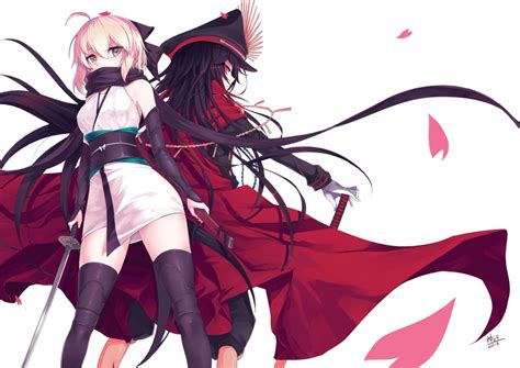 2girls Beancurd Black Hair Blonde Hair Cape Fategrand Order Fate