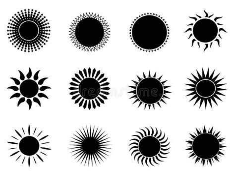 Black sun icons set stock vector. Illustration of heat - 34976753