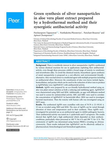 Pdf Green Synthesis Of Silver Nanoparticles In Aloe Vera Plant