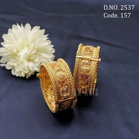 Golden Fusion Arts Meenakari Kundan Brass Metal Openable Bangles At Rs