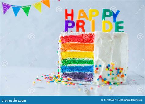 Happy Pride Day Rainbow Layered Cake With Candles Tolerance And