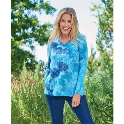 Logo Lounge By Lori Goldstein Women Brushed Tie Dye Vneck Long Sleeve