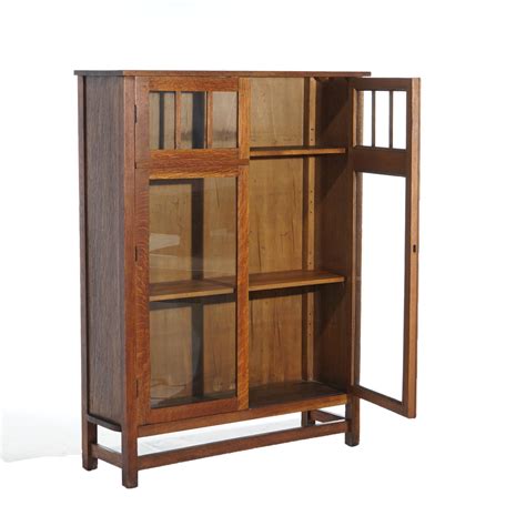 Antique Stickley School Mission Oak Double Door Bookcase C1910 For Sale At 1stdibs