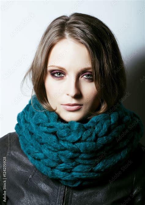 Young Pretty Real Woman In Sweater And Scarf All Over Her Face S Stock