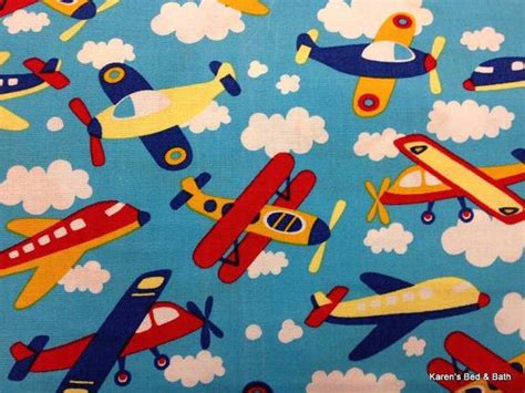 Airplane Fabric Airplanes Aviation Plane Blue Fabric Sky Clouds Baby