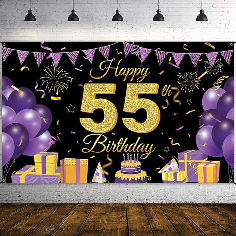 Wiipenex Happy 55th Birthday Banner Purple Black And Gold