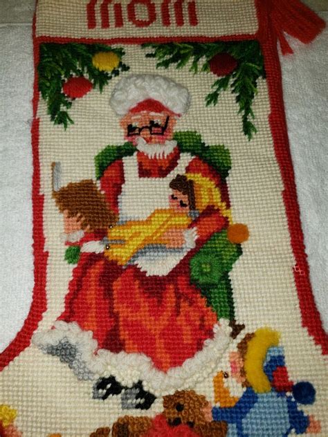 Vintage Sunset Stitchery Needlepoint Christmas Stocking MOM Completed