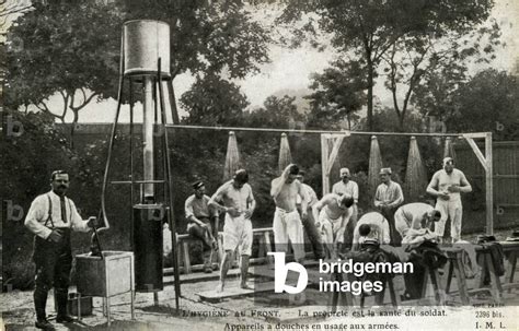 Image of Hygiene at the front, soldiers having a shower, First World