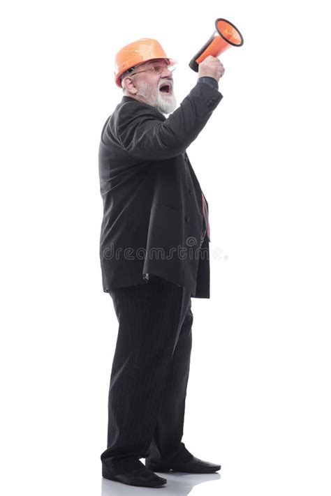 Mature Architect Making An Announcement Through A Megaphone Stock Image