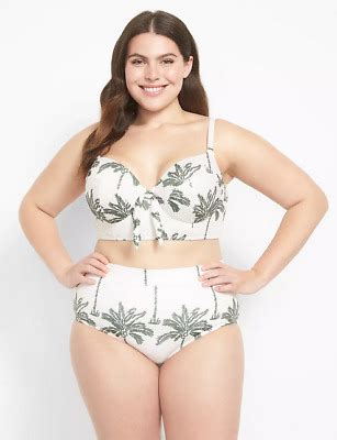 Lane Bryant Swim Graphic Palms Longline Underwire Bikini Top Sz