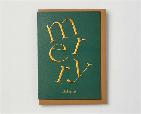 Embossed Green And Gold Merry Christmas Christmas Card The Letter Arty