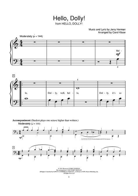 Hello Dolly Sheet Music By Louis Armstrong For Piano Sheet Music Now