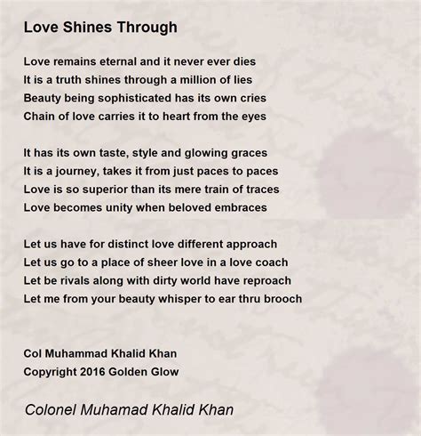 Love Shines Through Poem By Colonel Muhamad Khalid Khan Poem Hunter