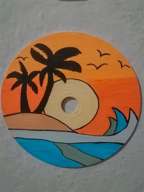 Playa Arte En Cd Arte En Lienzo De Bricolaje Arte De Discos De