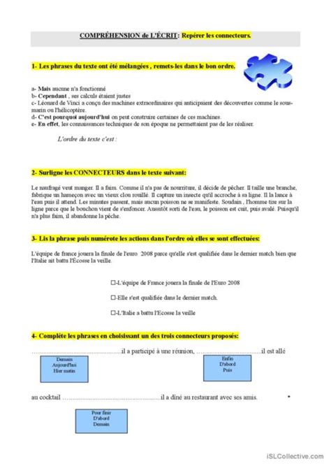 2 Phrase Connecteurs Pratique d écriture Français FLE fich