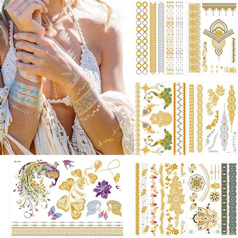 Buy Temporary Tattoos Gold Silver Glitter Henna Metallic Tattoo