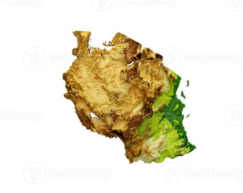 Tanzania Map Shaded Relief Color Height Map 3d Illustration 29227722 Png