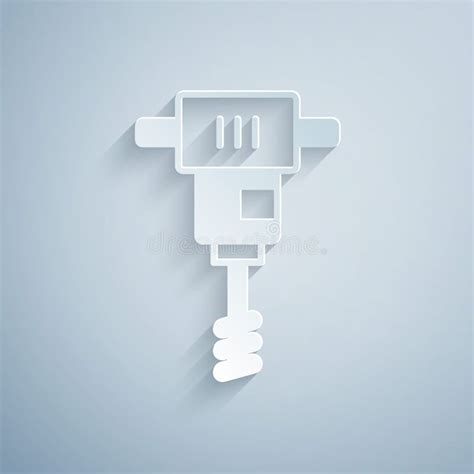 Paper Cut Electrical Hand Concrete Mixer Icon Isolated On Grey