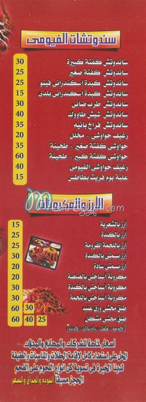 Menu Delivery Hotline El Fayoumi Grill Nasr City منيو ورقم مطعم