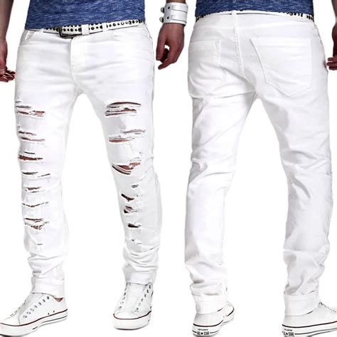 Skinny Jeans For Men Ripped Holes Jeans Motorcycle Biker Denim