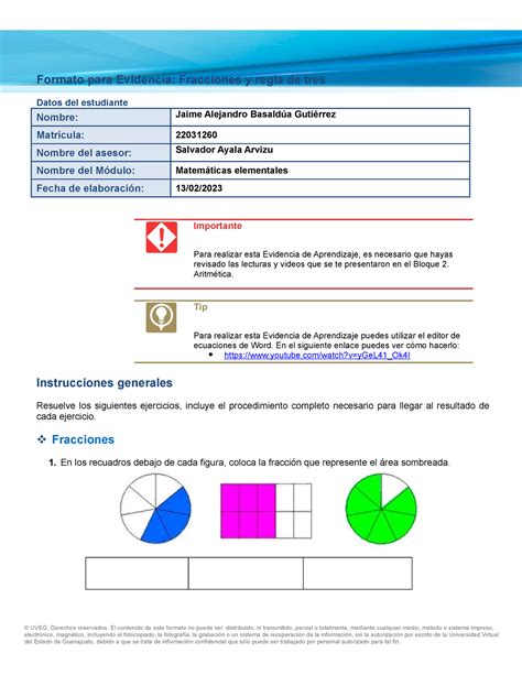 EA2 Fracciones Y Regla De Tres Docx Formato Para Evidencia